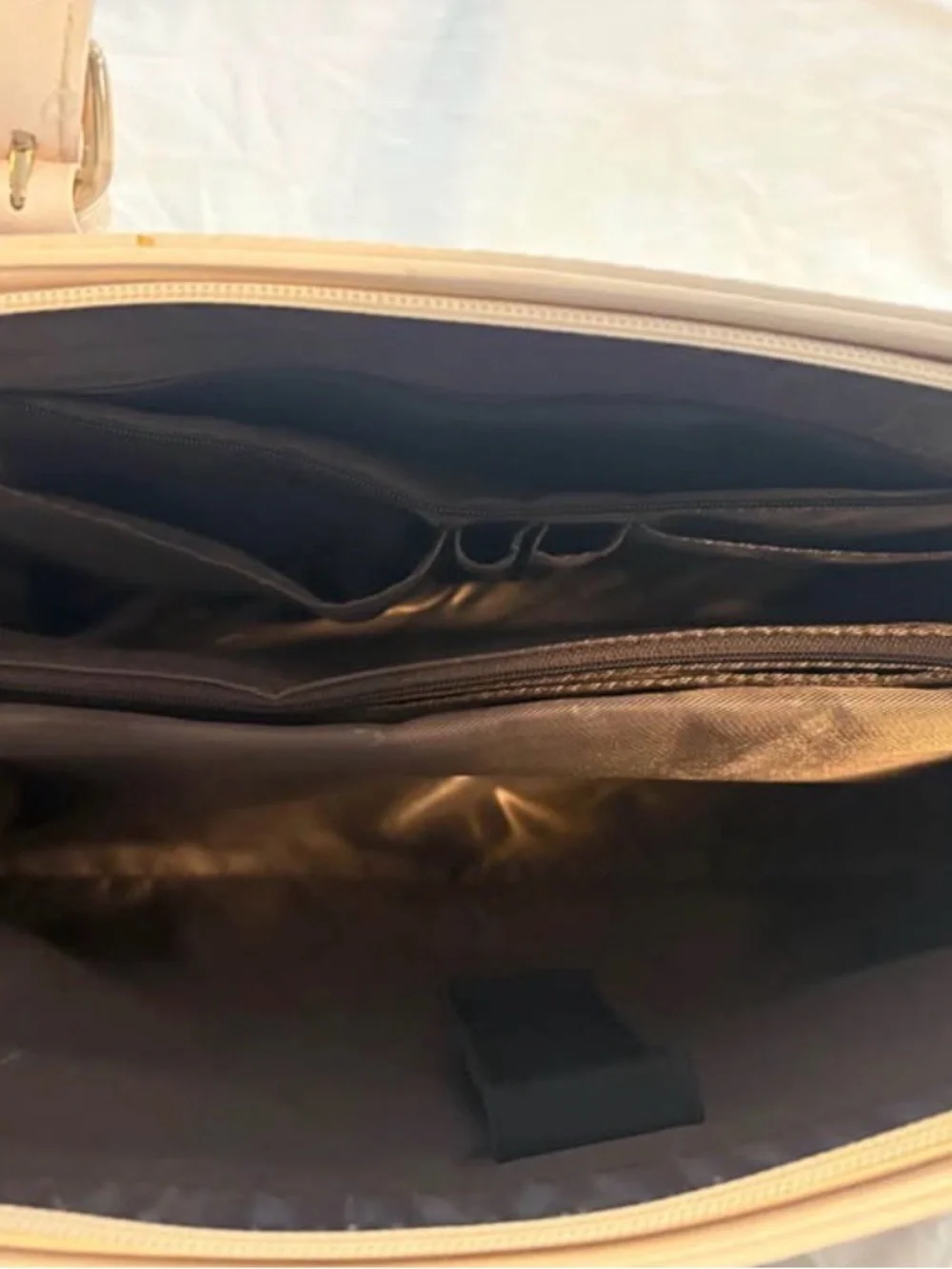Structured Cream Laptop Tote Bag with Adjustable Straps